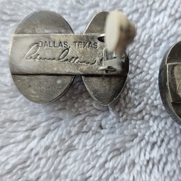 Rebecca Collins blue chalcedony clip earrings sterling Dallas Texas signature - Picture 4 of 5